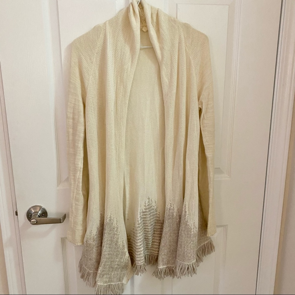 Anthropologie Cream Fringe Cardigan